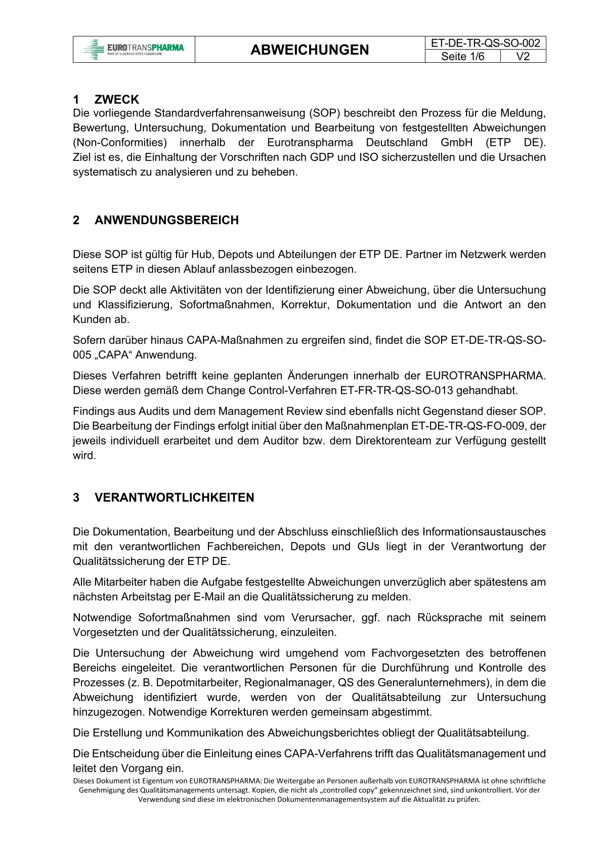 Test zum Dokument ET-DE-TR-QS-SO-002 Abweichungen