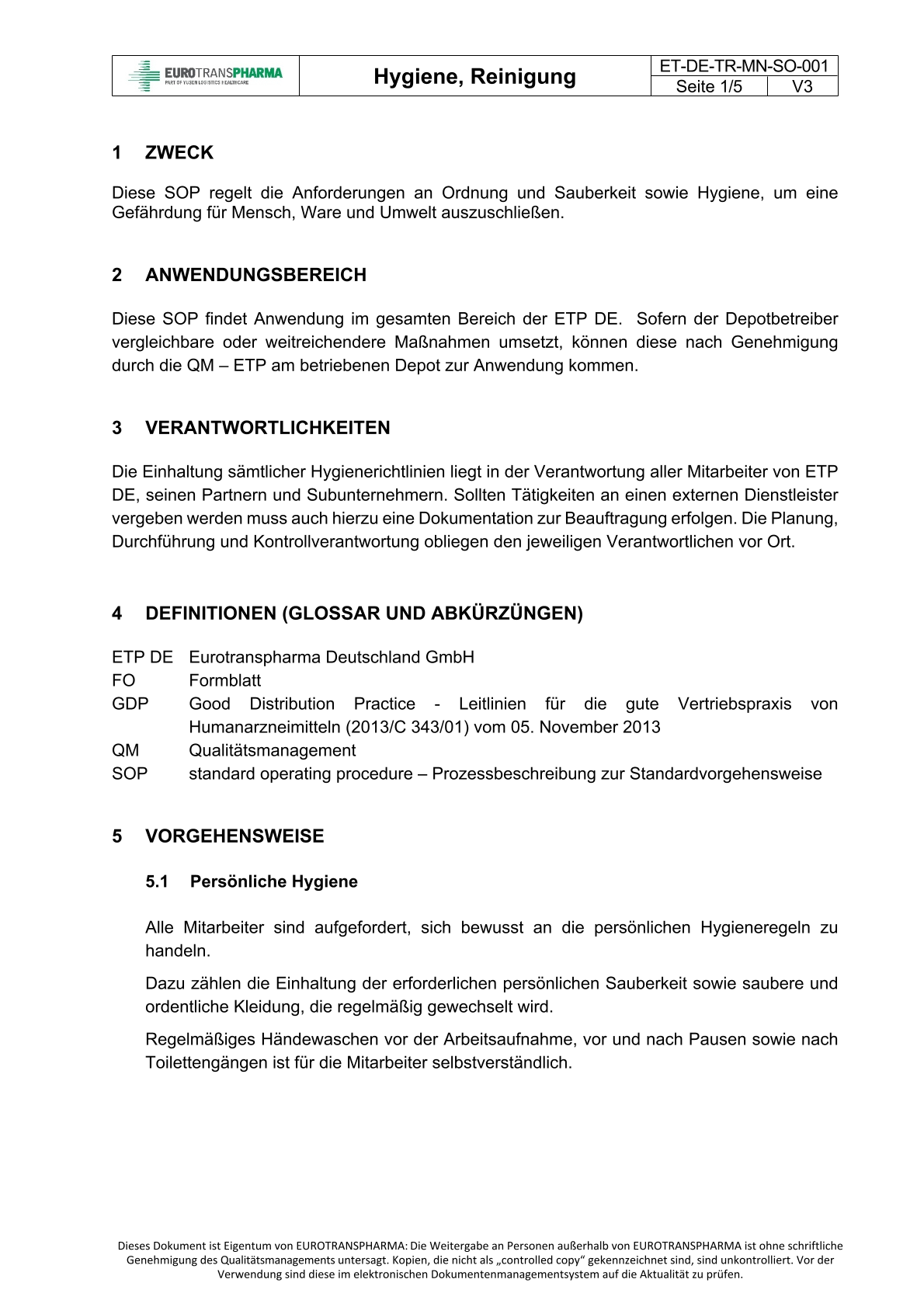 Test zum Dokument ET-DE-TR-MN-SO-001 Hygiene, Reinigung